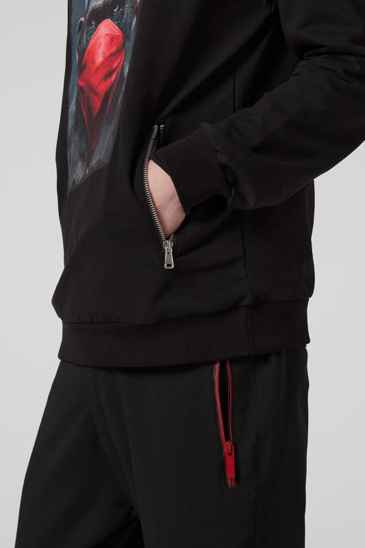 Maymun%20Baskılı%20Kapüşonlu%20Siyah%20Erkek%20Sweatshirt