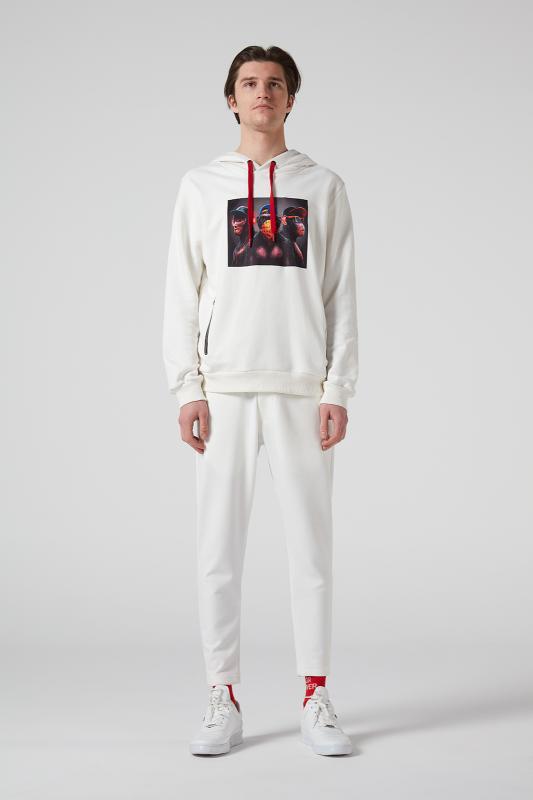 3%20Maymun%20Baskılı,Kapüşonlu,%20Çift%20Fermuar%20Cepli%20Krem%20Erkek%20Sweatshirt