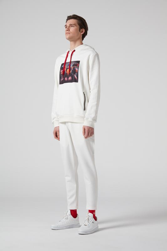 3%20Maymun%20Baskılı,Kapüşonlu,%20Çift%20Fermuar%20Cepli%20Krem%20Erkek%20Sweatshirt