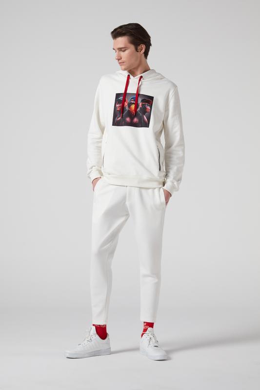 3%20Maymun%20Baskılı,Kapüşonlu,%20Çift%20Fermuar%20Cepli%20Krem%20Erkek%20Sweatshirt
