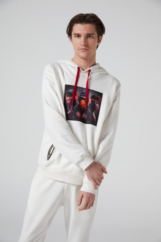 3%20Maymun%20Baskılı,Kapüşonlu,%20Çift%20Fermuar%20Cepli%20Krem%20Erkek%20Sweatshirt