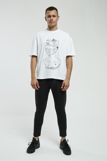 Erkek Beyaz Düşünen Adam Baskılı Oversize Tshirt