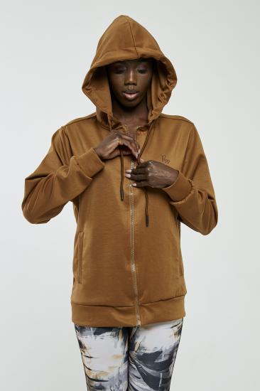 Taba,Kapüşonlu,Fermuarlı,Cepli Kadın Sweatshirt