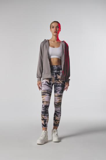 Gri,Kapüşonlu,Fermuarlı,Cepli Kadın Sweatshirt